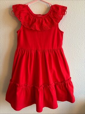 Toddler Girl’s Janie and Jack Red Eyelet Trim Dress, 3